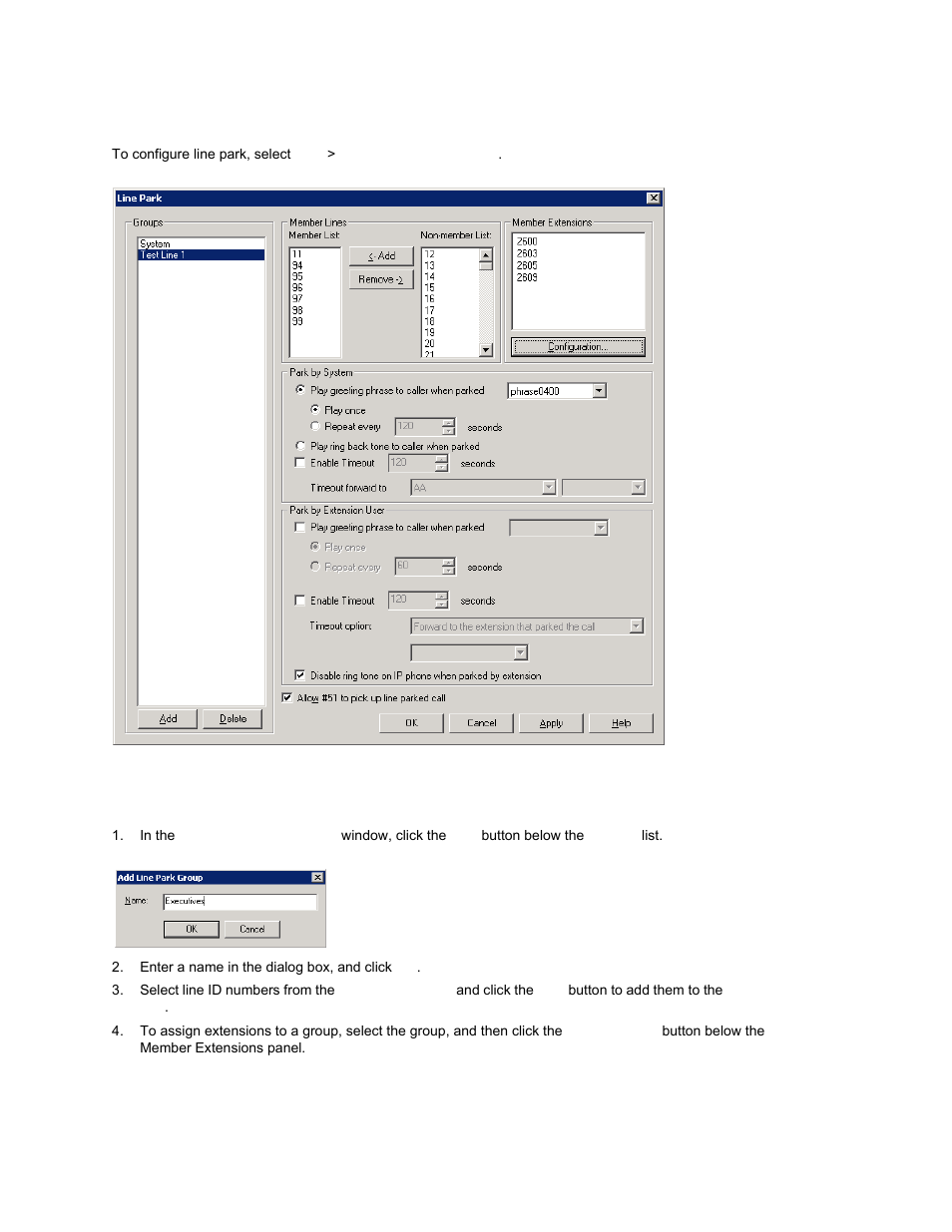 Configuring line park, Setting up a line park group | AltiGen MAXCS 7.0 Update 1 ACM Administration User Manual | Page 266 / 446