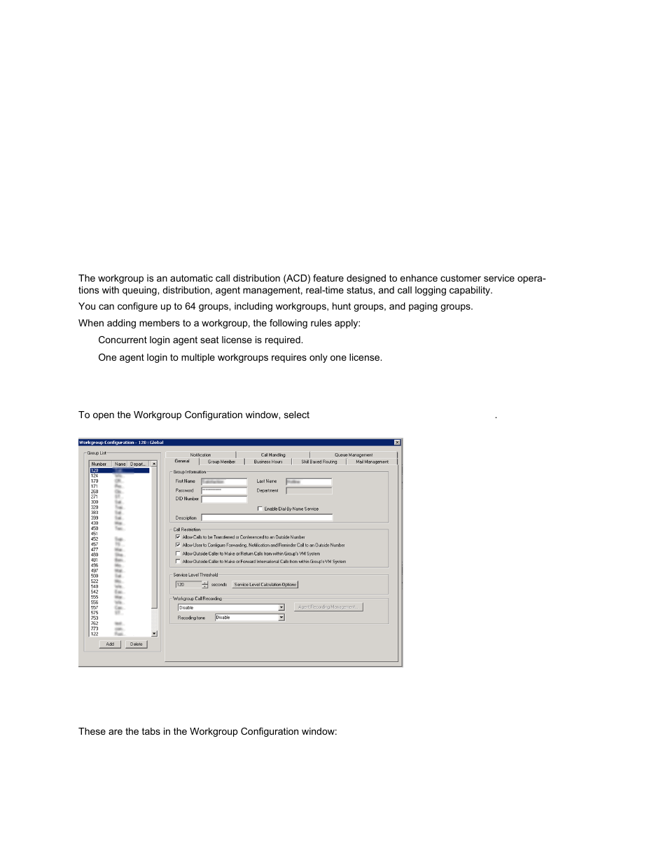 Workgroup configuration, Creating and configuring workgroups, Overview of workgroup configuration window | Hapter | AltiGen MAXCS 7.0 Update 1 ACM Administration User Manual | Page 269 / 446