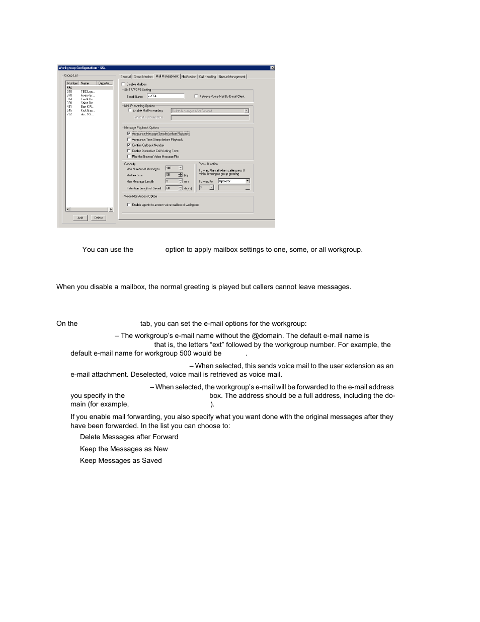 Disabling a mailbox, Setting e-mail options, Disabling a mailbox setting e-mail options | AltiGen MAXCS 7.0 Update 1 ACM Administration User Manual | Page 281 / 446