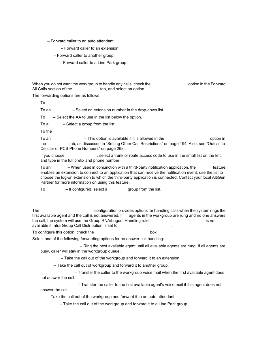 Forwarding all calls, Handling unanswered calls, Forwarding all calls handling unanswered calls | AltiGen MAXCS 7.0 Update 1 ACM Administration User Manual | Page 286 / 446