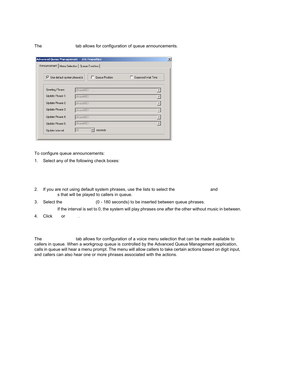 Announcement, Menu selection, Announcement menu selection | AltiGen MAXCS 7.0 Update 1 ACM Administration User Manual | Page 293 / 446