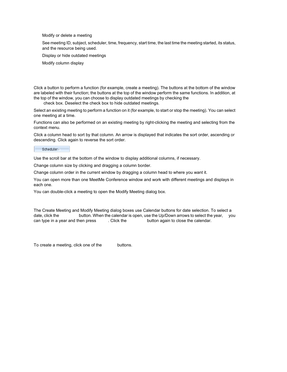 Working in the meetme conference window, Using the calendar button, Creating a meeting | AltiGen MAXCS 7.0 Update 1 ACM Administration User Manual | Page 301 / 446