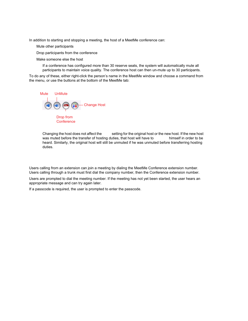 What the meetme conference host can do, Joining a meetme conference | AltiGen MAXCS 7.0 Update 1 ACM Administration User Manual | Page 306 / 446