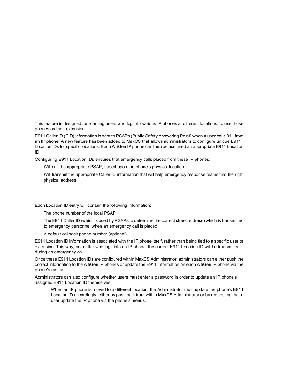 Location-based e911 (for roaming users), About e911 location ids, Hapter | AltiGen MAXCS 7.0 Update 1 ACM Administration User Manual | Page 307 / 446