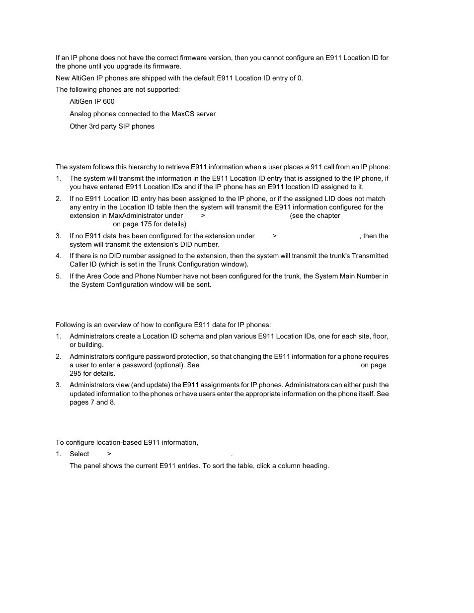 E911 hierarchy, E911 location id configuration process, Creating the e911 location id table | AltiGen MAXCS 7.0 Update 1 ACM Administration User Manual | Page 309 / 446