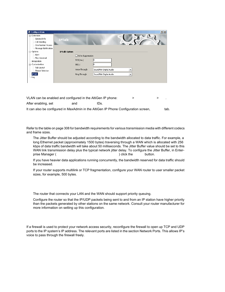 Enabling vlan, Wan bandwidth, Wan router configuration | Firewall configuration | AltiGen MAXCS 7.0 Update 1 ACM Administration User Manual | Page 318 / 446