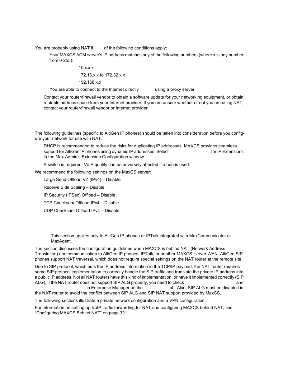 Network using nat, Configuration guidelines for nat | AltiGen MAXCS 7.0 Update 1 ACM Administration User Manual | Page 319 / 446