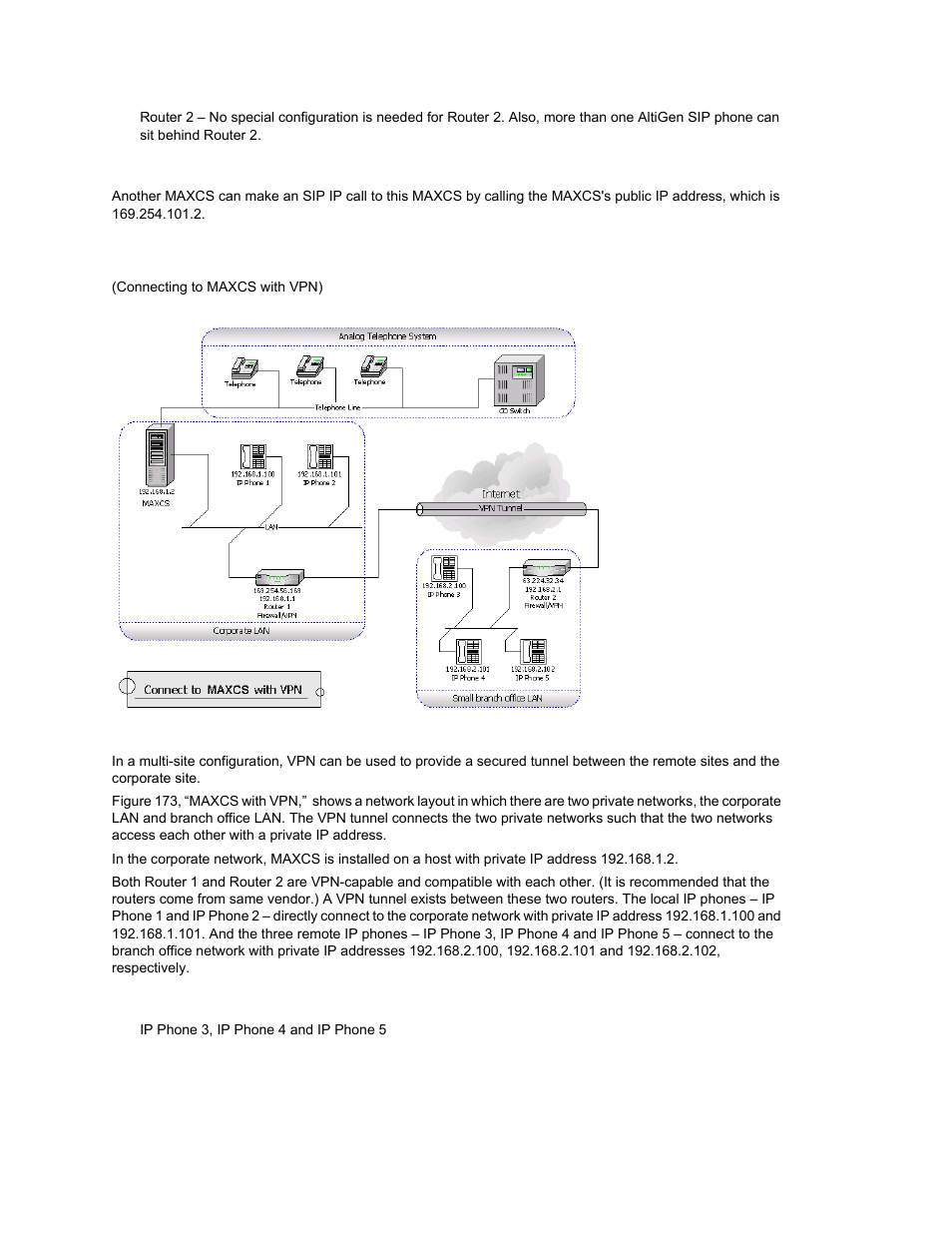 Vpn network configuration example, Example setup: branch office lan | AltiGen MAXCS 7.0 Update 1 ACM Administration User Manual | Page 321 / 446