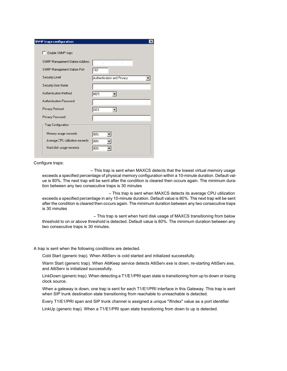 List of traps sent | AltiGen MAXCS 7.0 Update 1 ACM Administration User Manual | Page 362 / 446