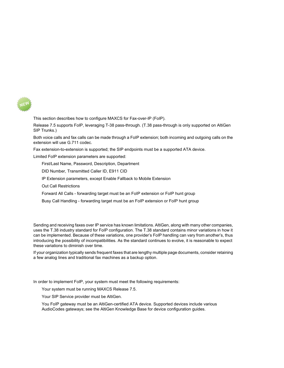 Fax-over-ip configuration, Limitations, Requirements | Hapter, Limitations requirements | AltiGen MAXCS 7.0 Update 1 ACM Administration User Manual | Page 383 / 446