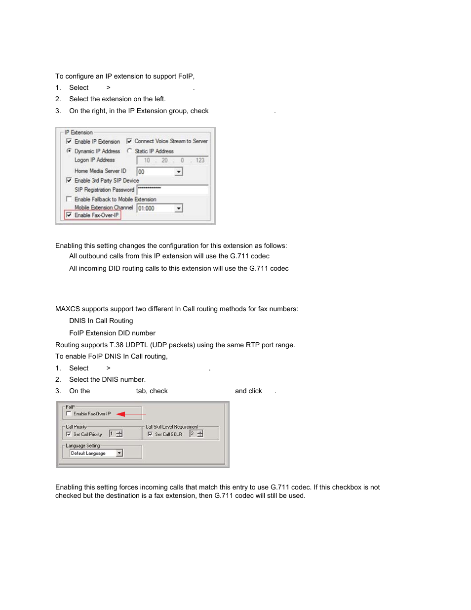 Configure an ip extension for foip, Configure in call routing for foip | AltiGen MAXCS 7.0 Update 1 ACM Administration User Manual | Page 386 / 446