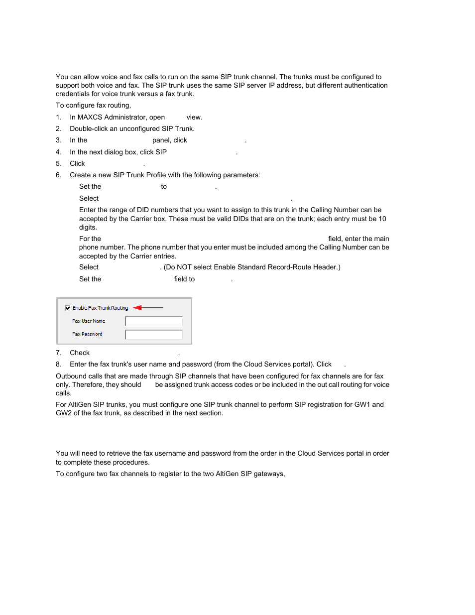 Create a sip trunk for fax routing, Configure two fax registration channels | AltiGen MAXCS 7.0 Update 1 ACM Administration User Manual | Page 387 / 446