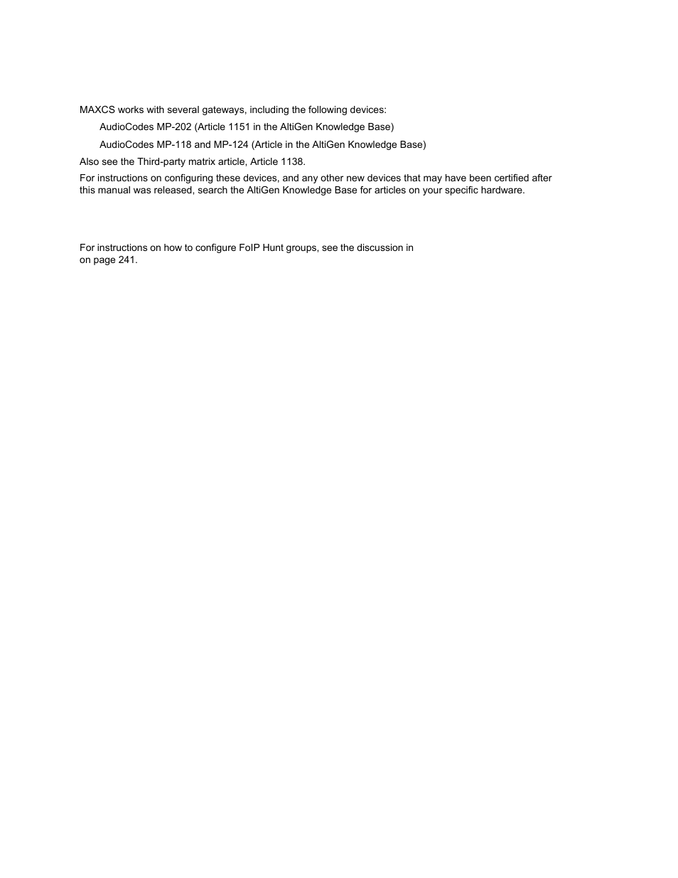 Configure gateway devices, Foip hunt groups, Configure gateway devices foip hunt groups | AltiGen MAXCS 7.0 Update 1 ACM Administration User Manual | Page 389 / 446