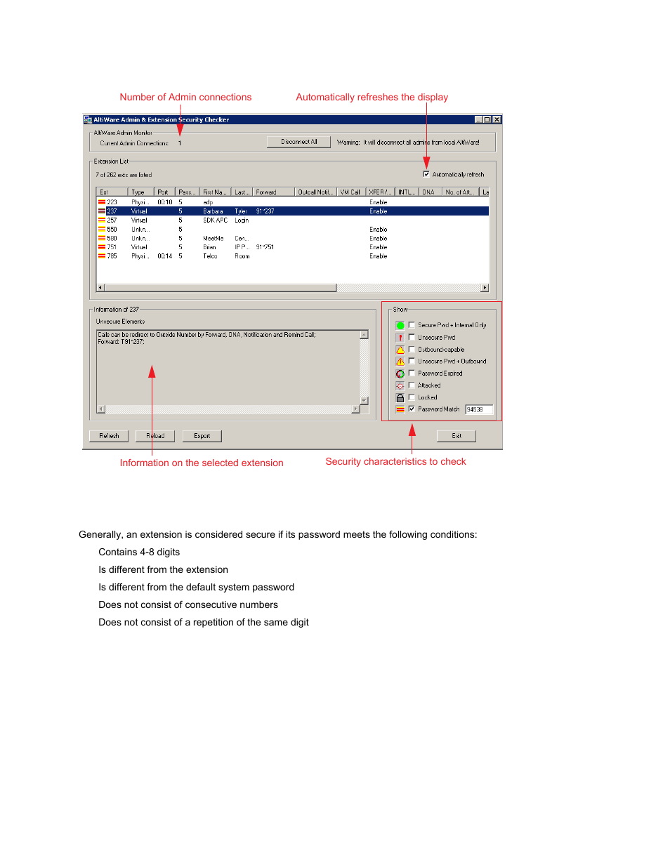 Checking extension security | AltiGen MAXCS 7.0 Update 1 ACM Administration User Manual | Page 395 / 446