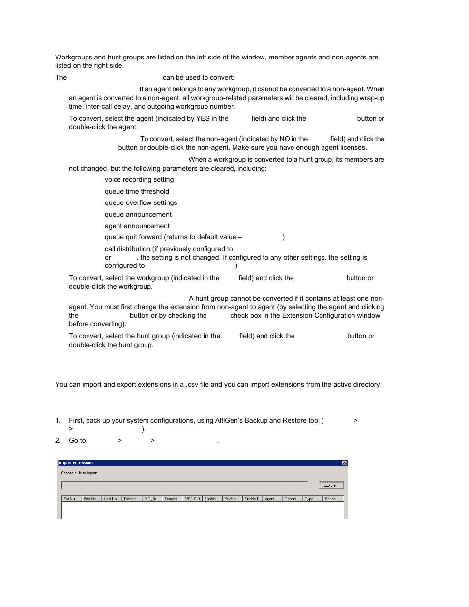 Exporting and importing extensions, Importing extensions from a .csv file | AltiGen MAXCS 7.0 Update 1 ACM Administration User Manual | Page 403 / 446