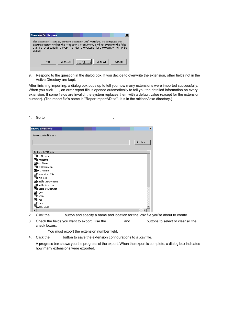 Exporting the extensions in a maxcs system | AltiGen MAXCS 7.0 Update 1 ACM Administration User Manual | Page 406 / 446