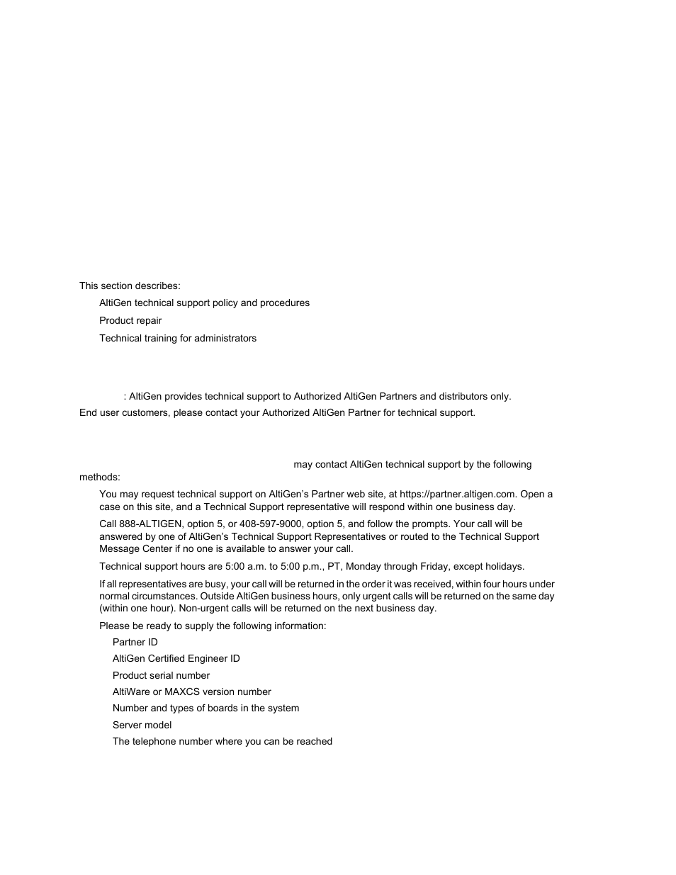 Technical support & product repair services, Technical support eligibility, How to reach altigen technical support | Ppendix | AltiGen MAXCS 7.0 Update 1 ACM Administration User Manual | Page 435 / 446