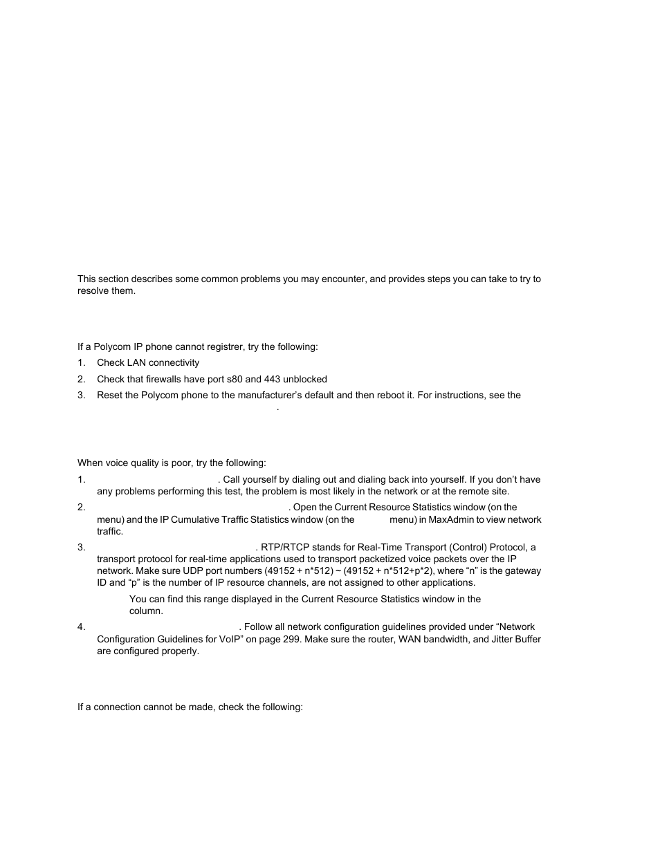 Troubleshooting, Polycom phone cannot register, Poor voice quality | Cannot make a connection, Ppendix | AltiGen MAXCS 7.0 Update 1 ACM Administration User Manual | Page 437 / 446