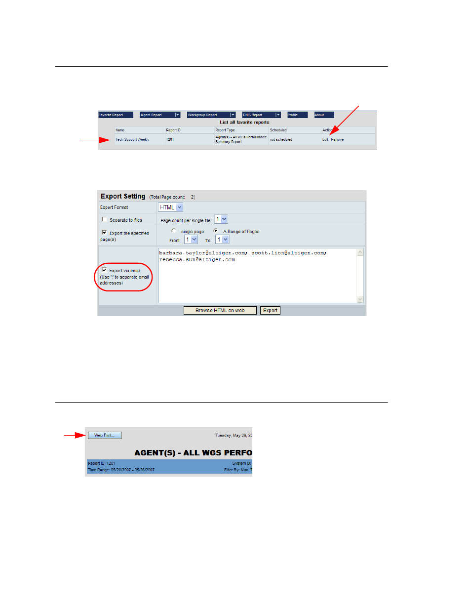 Running a favorite report manually, Printing html reports | AltiGen MAXCS 7.5 AltiReport User Manual | Page 27 / 110