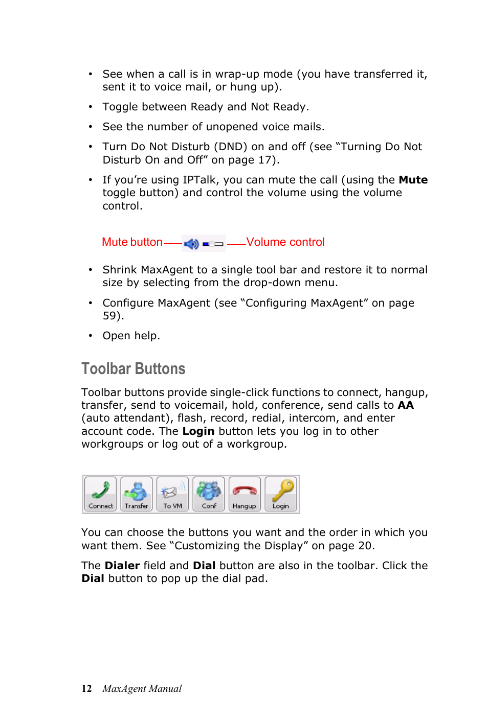Toolbar buttons | AltiGen MAXCS 7.5 MaxAgent User Manual | Page 18 / 95