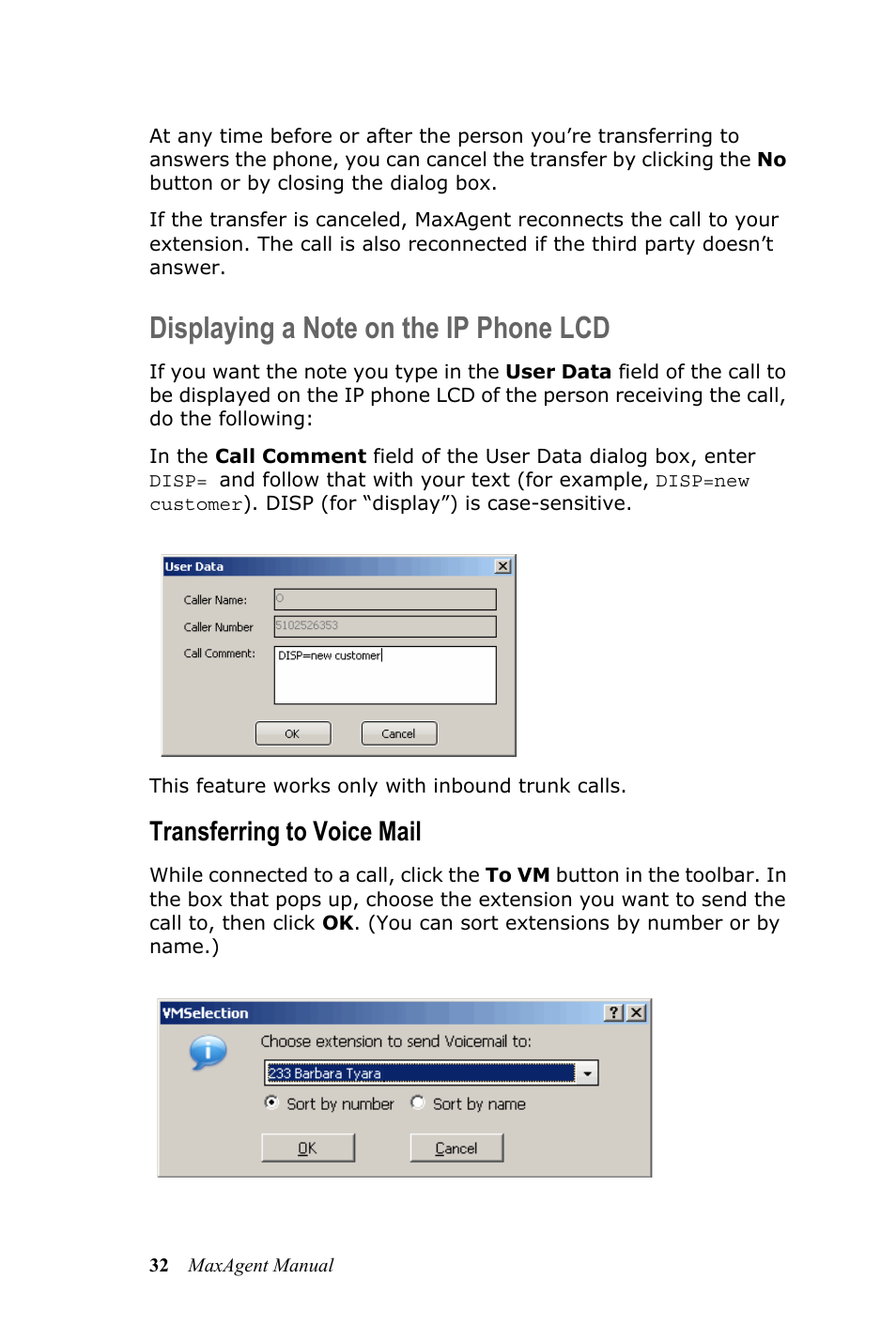 Displaying a note on the ip phone lcd, Transferring to voice mail | AltiGen MAXCS 7.5 MaxAgent User Manual | Page 38 / 95