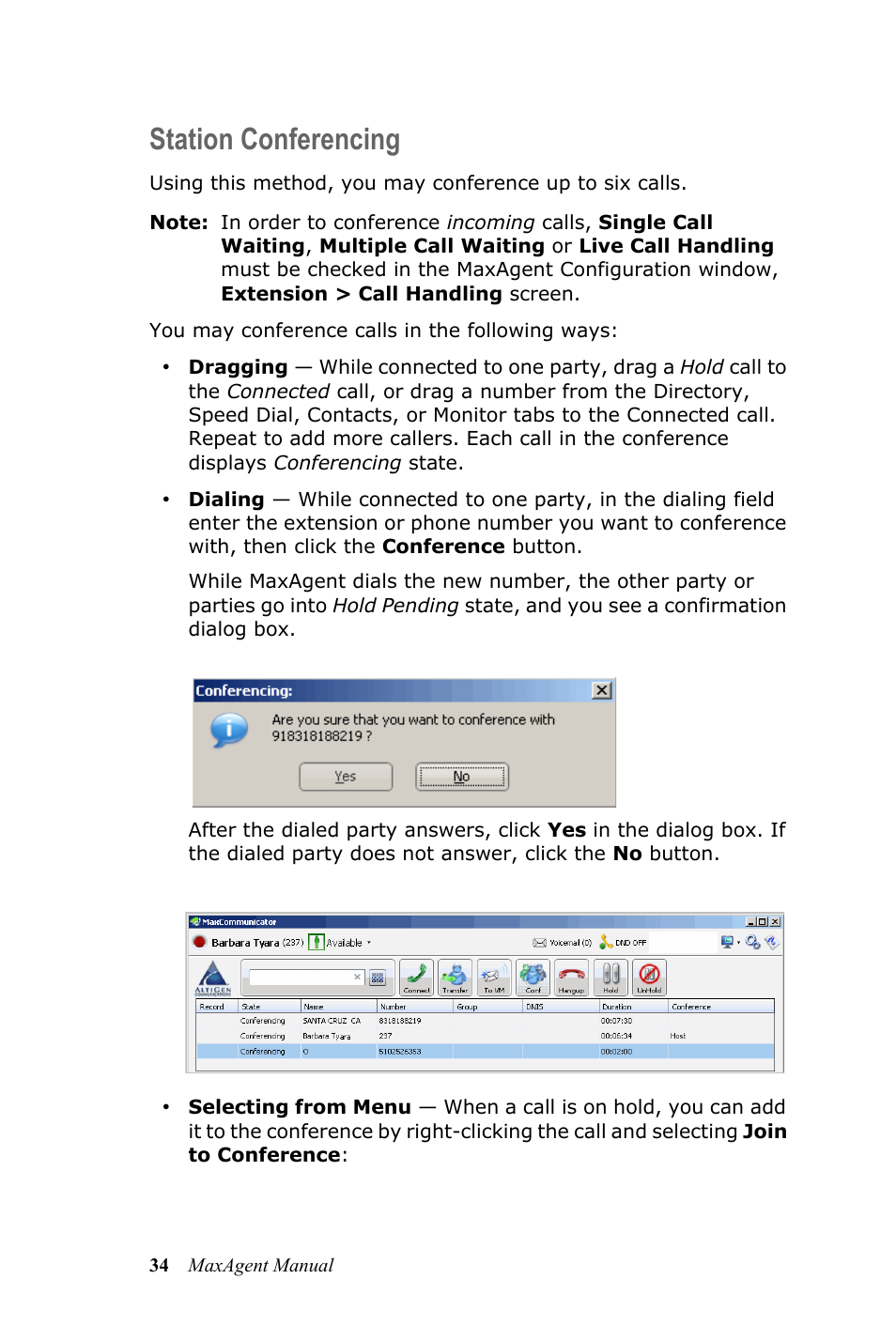 Station conferencing | AltiGen MAXCS 7.5 MaxAgent User Manual | Page 40 / 95