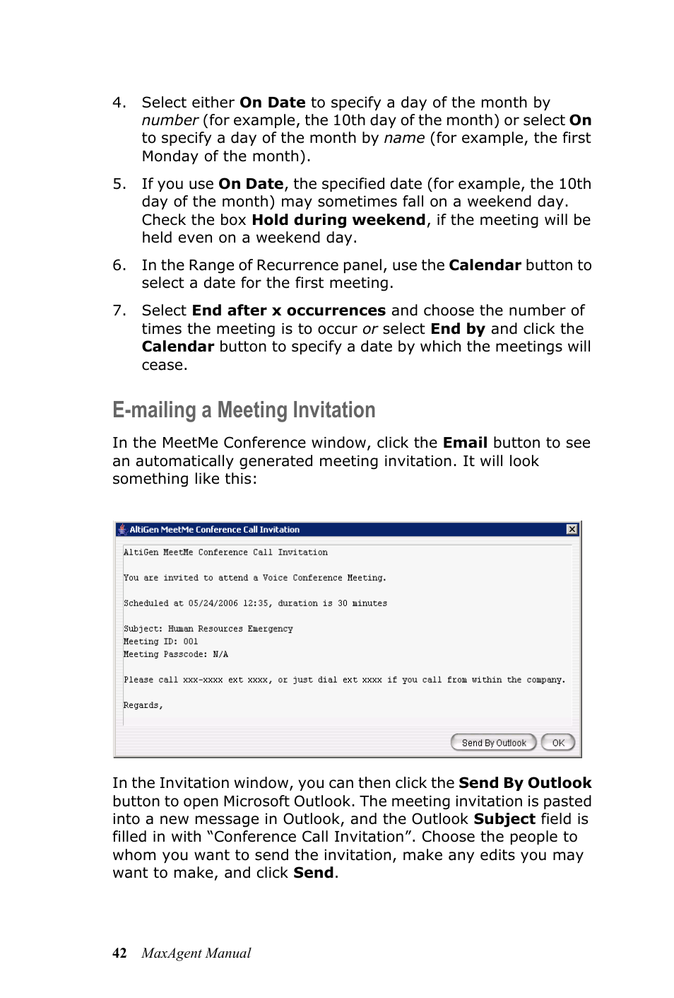 E-mailing a meeting invitation | AltiGen MAXCS 7.5 MaxAgent User Manual | Page 48 / 95