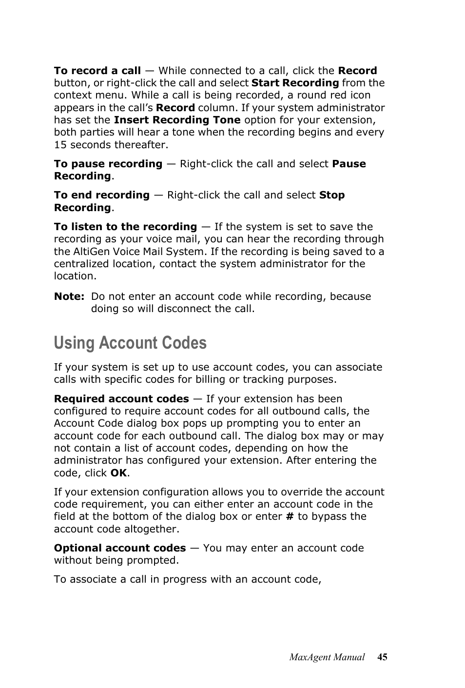 Using account codes | AltiGen MAXCS 7.5 MaxAgent User Manual | Page 51 / 95