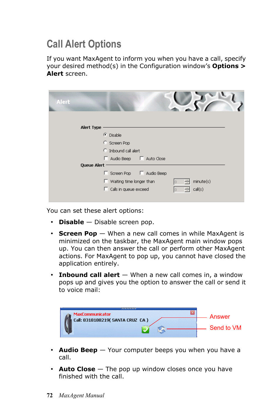 Call alert options | AltiGen MAXCS 7.5 MaxAgent User Manual | Page 78 / 95