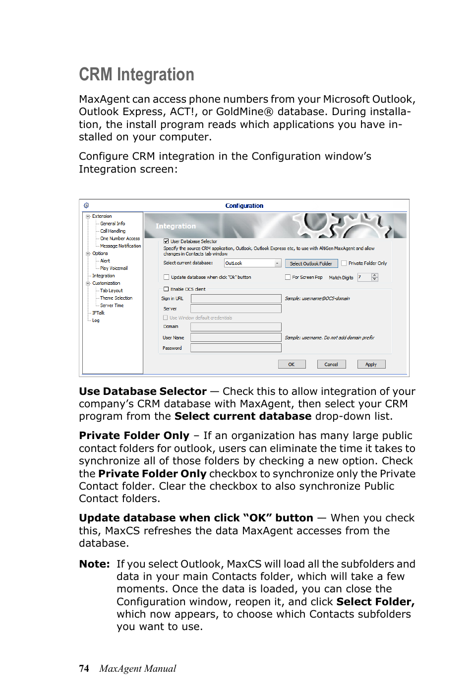 Crm integration | AltiGen MAXCS 7.5 MaxAgent User Manual | Page 80 / 95