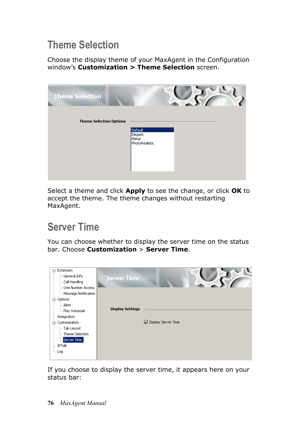 Theme selection, Server time, Theme selection server time | AltiGen MAXCS 7.5 MaxAgent User Manual | Page 82 / 95