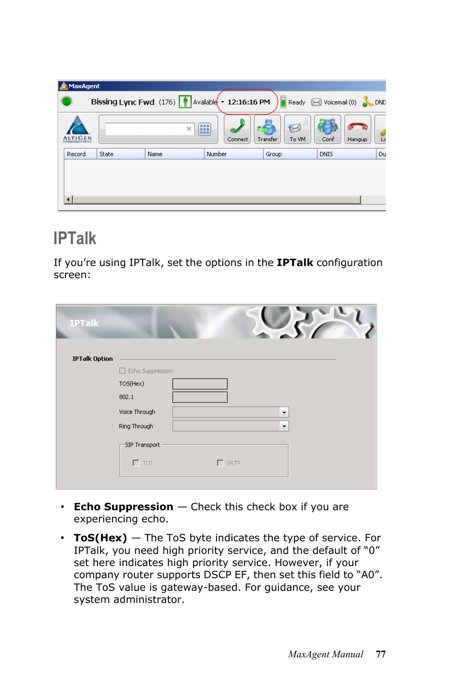 Iptalk | AltiGen MAXCS 7.5 MaxAgent User Manual | Page 83 / 95