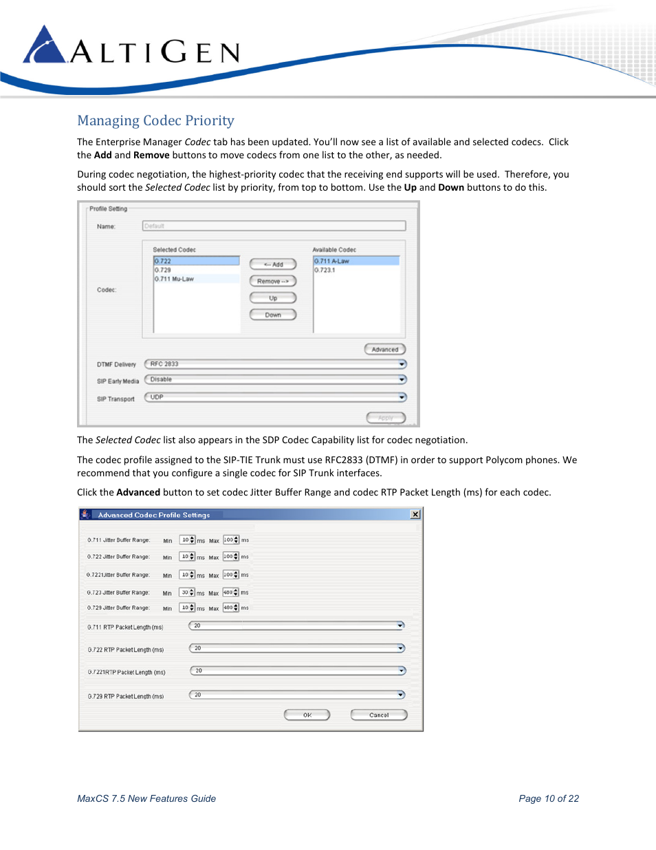 Managing codec priority | AltiGen MAXCS 7.5 New Features Guide User Manual | Page 10 / 22