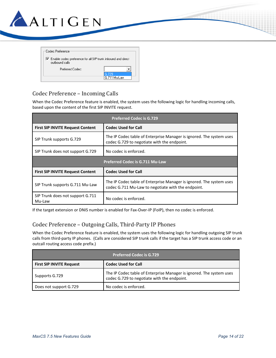 Codec preference – incoming calls | AltiGen MAXCS 7.5 New Features Guide User Manual | Page 14 / 22