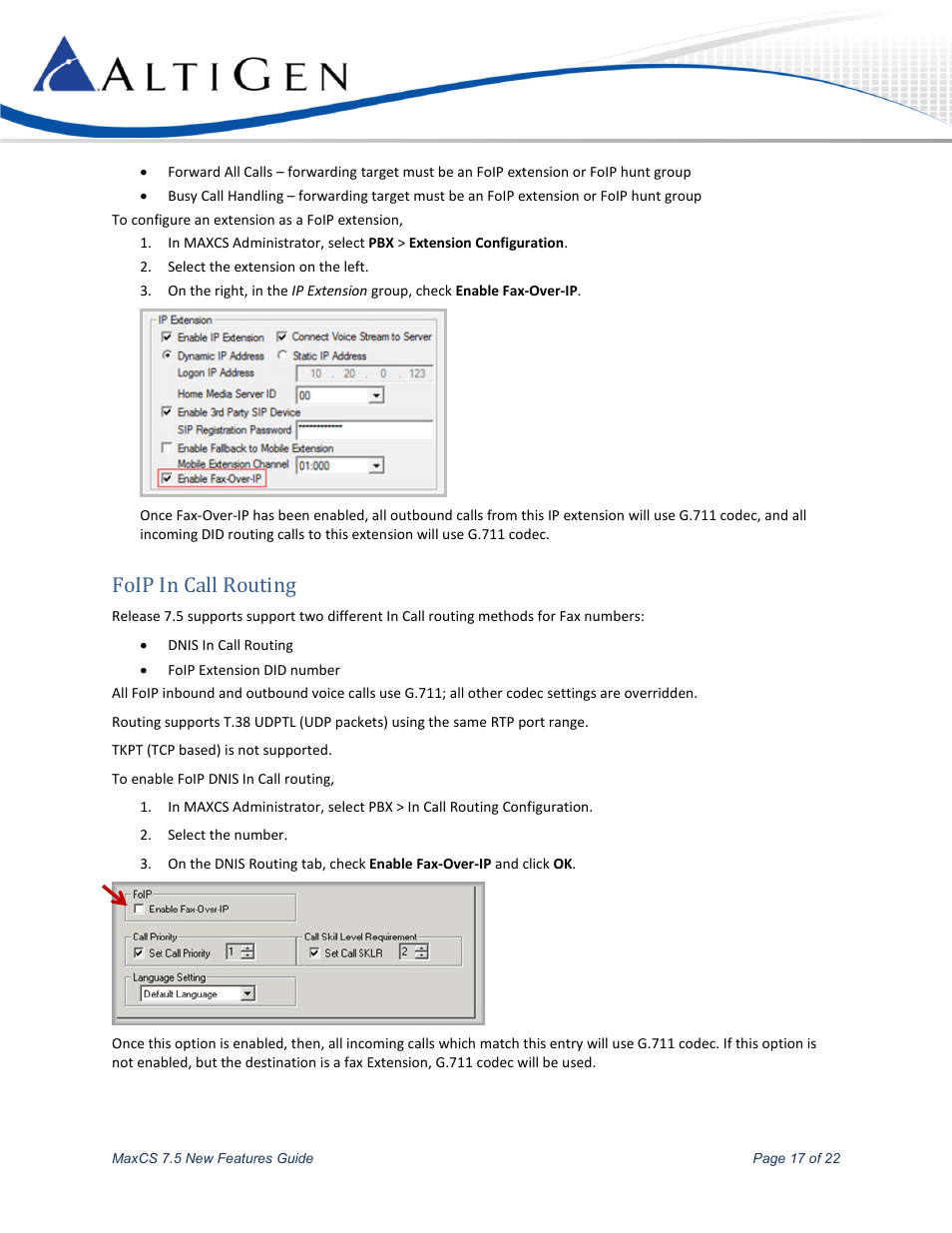 Foip in call routing | AltiGen MAXCS 7.5 New Features Guide User Manual | Page 17 / 22