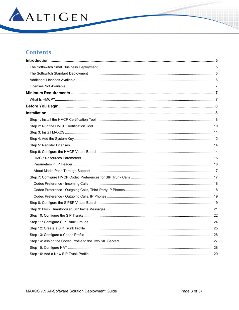 AltiGen MAXCS 7.5 Softswitch Deployment Guide User Manual | Page 3 / 37