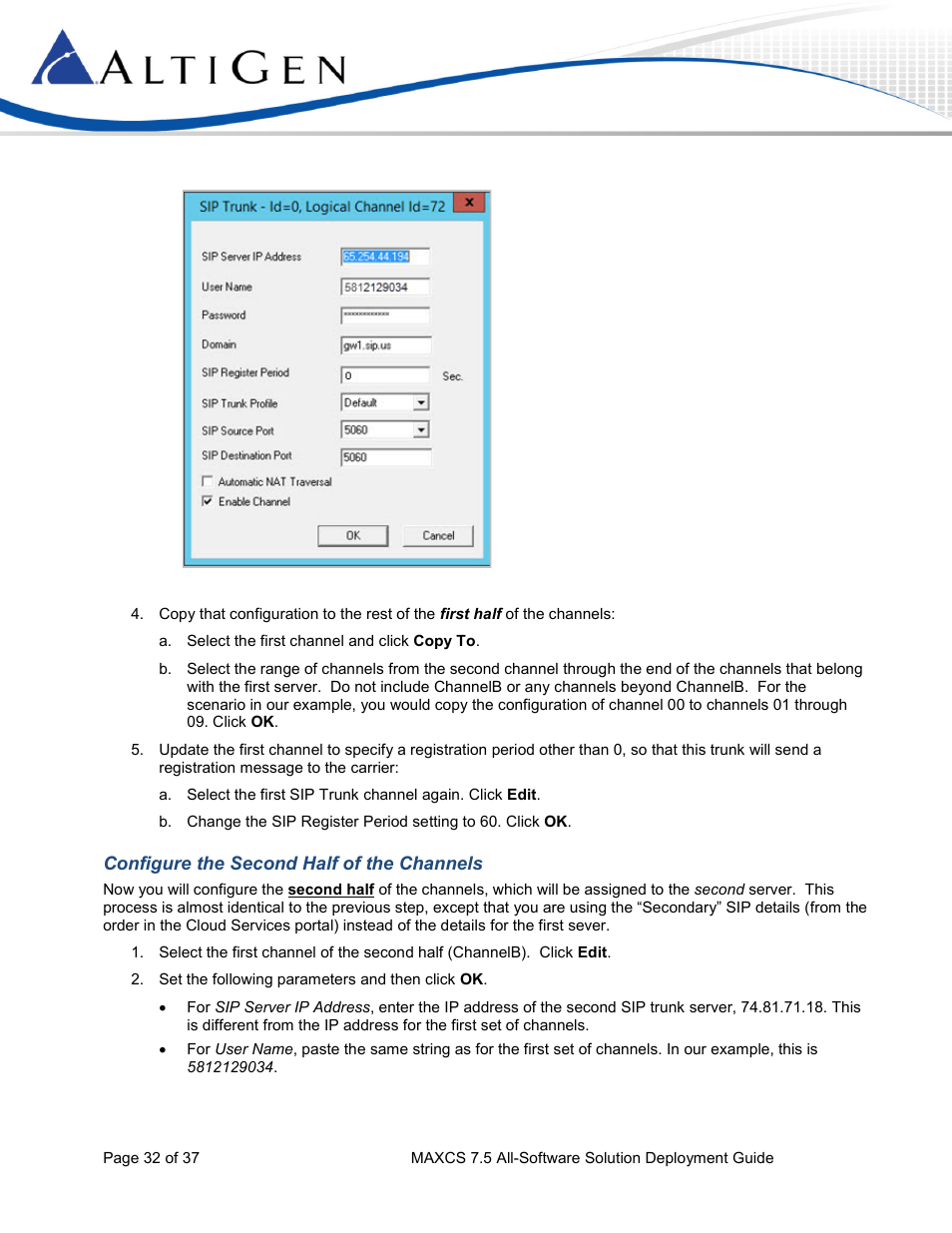 Configure the second half of the channels | AltiGen MAXCS 7.5 Softswitch Deployment Guide User Manual | Page 32 / 37