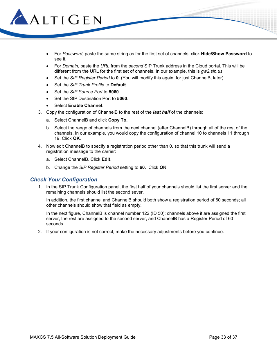 Check your configuration | AltiGen MAXCS 7.5 Softswitch Deployment Guide User Manual | Page 33 / 37