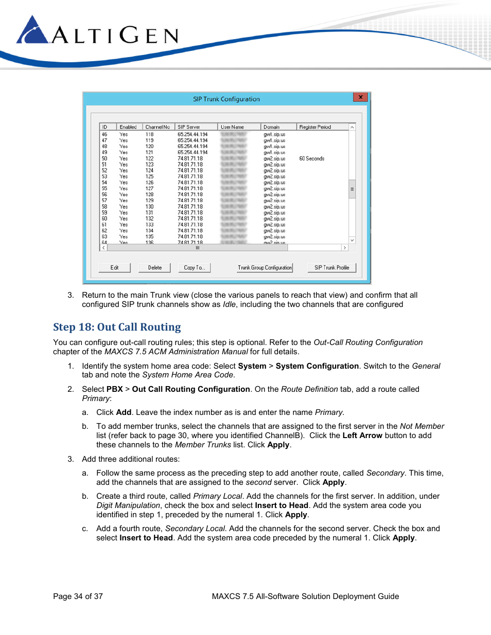 Step 18: out call routing | AltiGen MAXCS 7.5 Softswitch Deployment Guide User Manual | Page 34 / 37