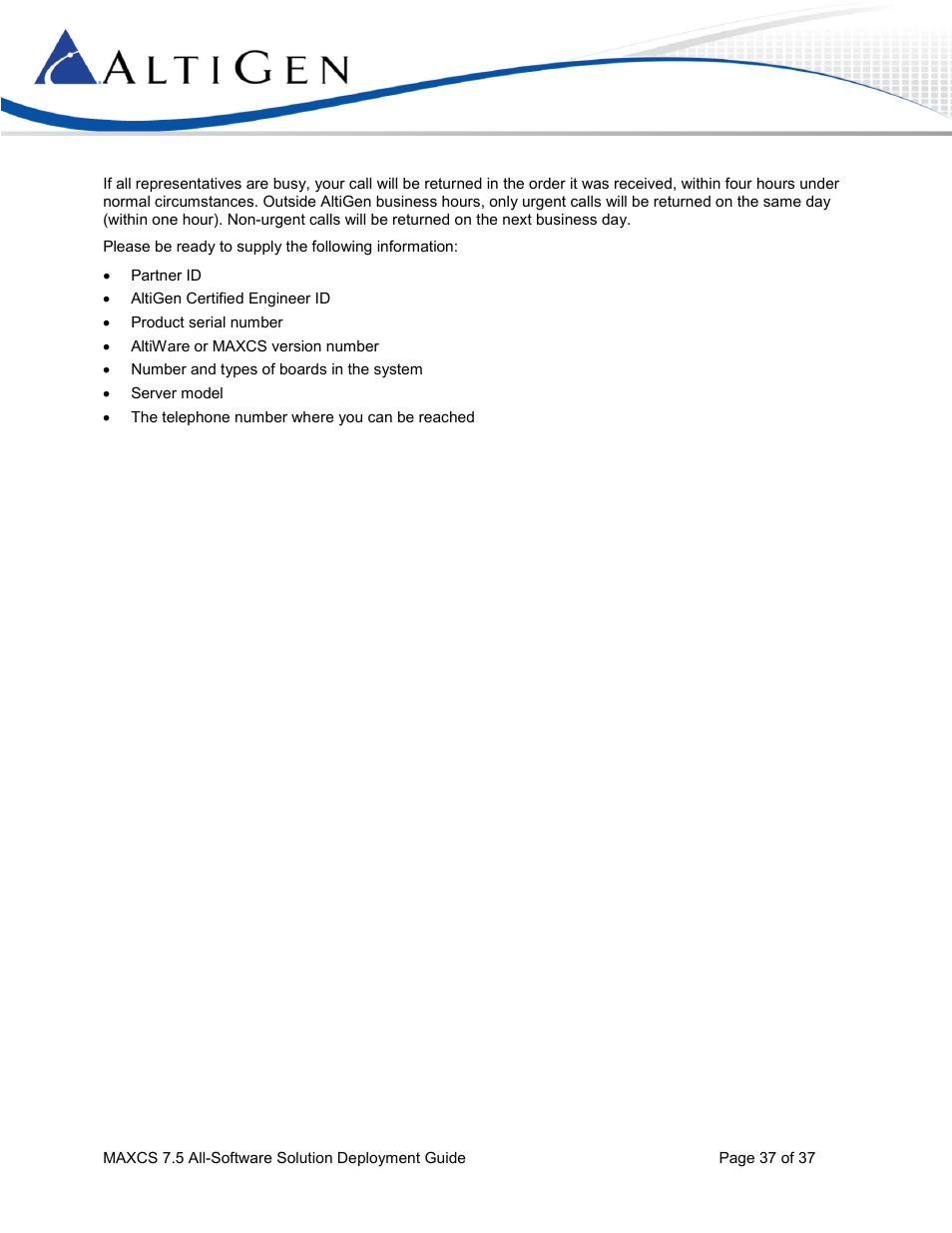 AltiGen MAXCS 7.5 Softswitch Deployment Guide User Manual | Page 37 / 37