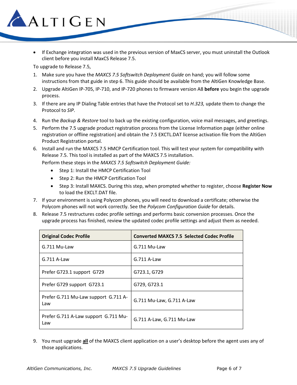 AltiGen MAXCS 7.5 Upgrade Guidelines User Manual | Page 6 / 7