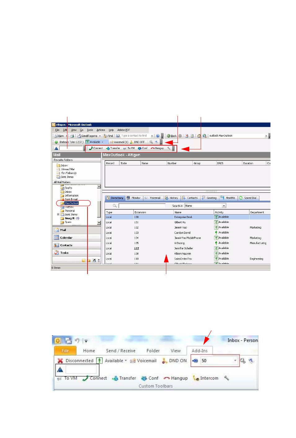 Overview of the main window | AltiGen MAXCS 7.5 MaxOutlook User Manual | Page 16 / 79