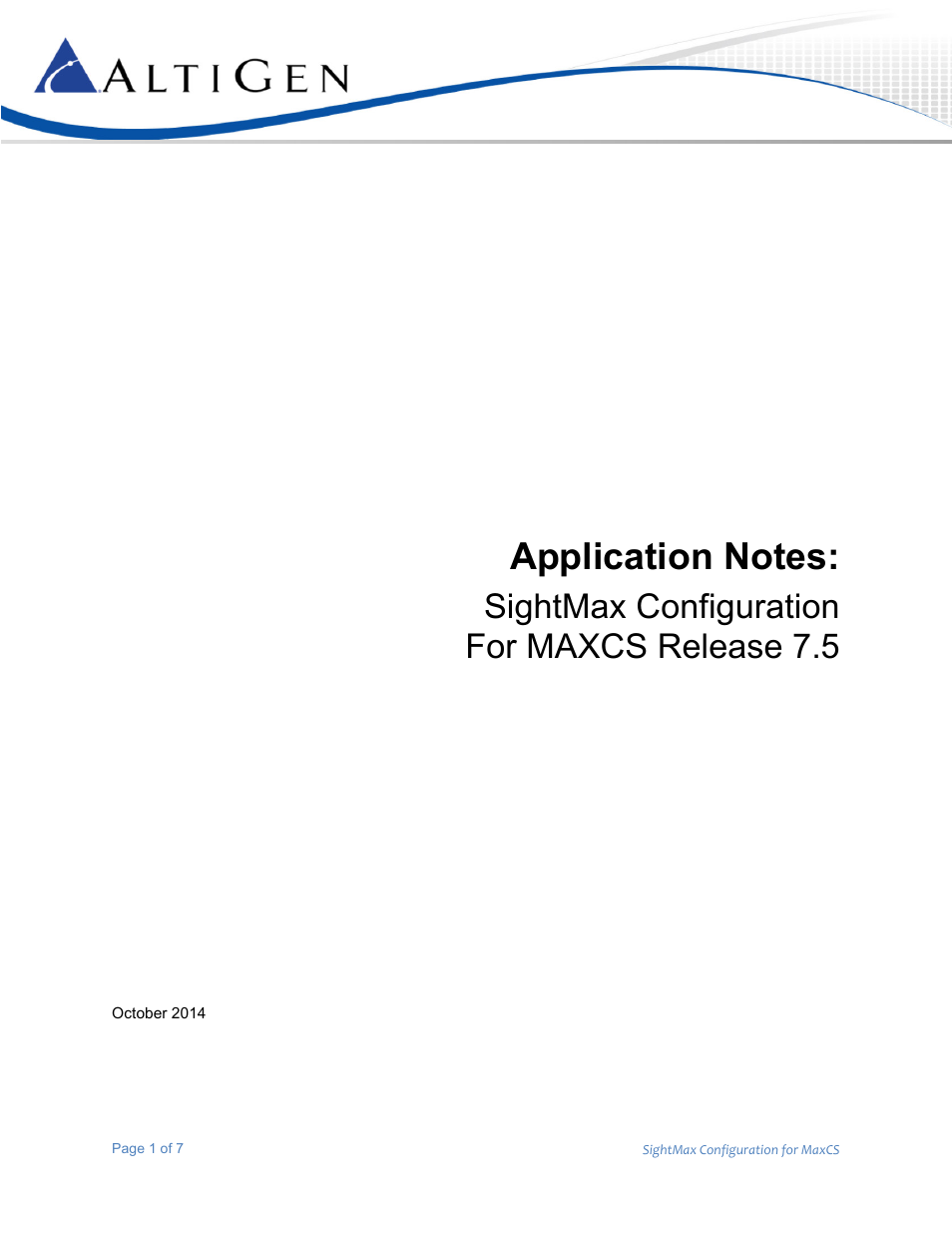 AltiGen MAXCS 7.5 SightMax Configuration Guide User Manual | 7 pages