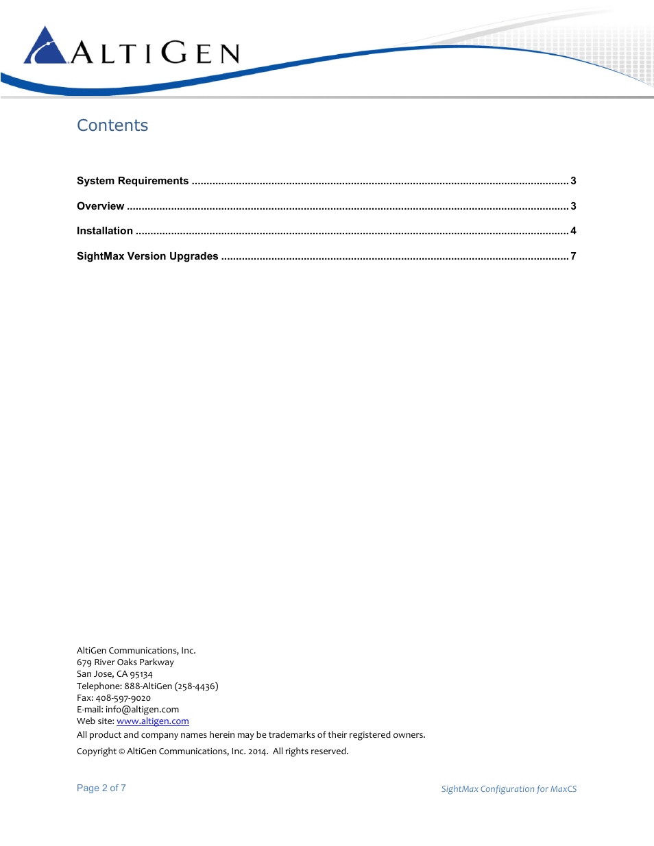 AltiGen MAXCS 7.5 SightMax Configuration Guide User Manual | Page 2 / 7