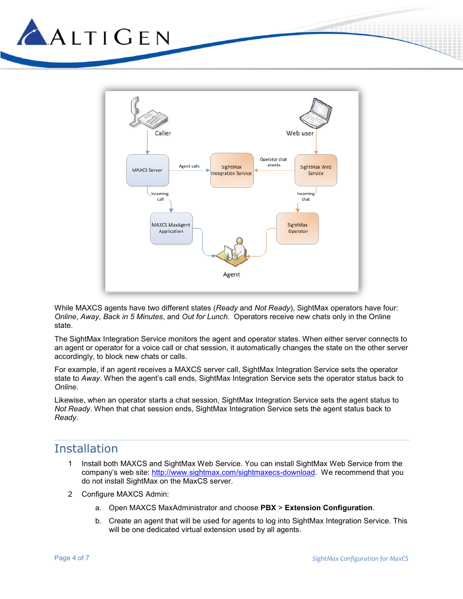 Installation | AltiGen MAXCS 7.5 SightMax Configuration Guide User Manual | Page 4 / 7