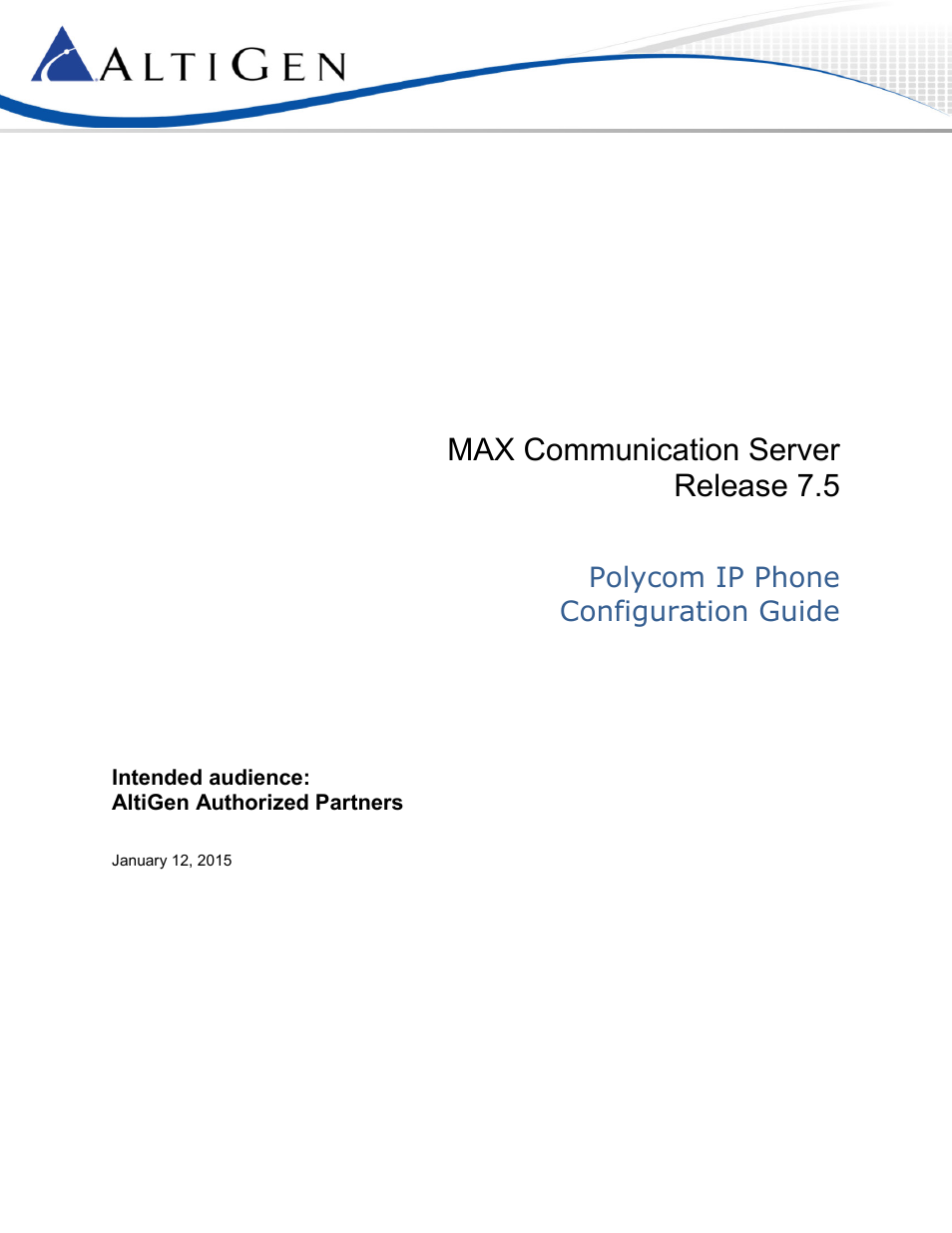 AltiGen MAXCS 7.5 Polycom Configuration Guide User Manual | 24 pages