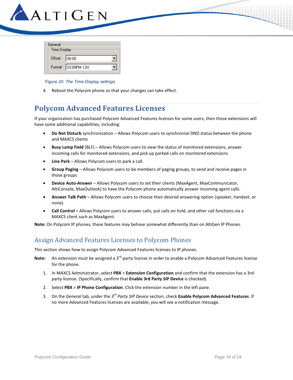 Polycom advanced features licenses | AltiGen MAXCS 7.5 Polycom Configuration Guide User Manual | Page 14 / 24