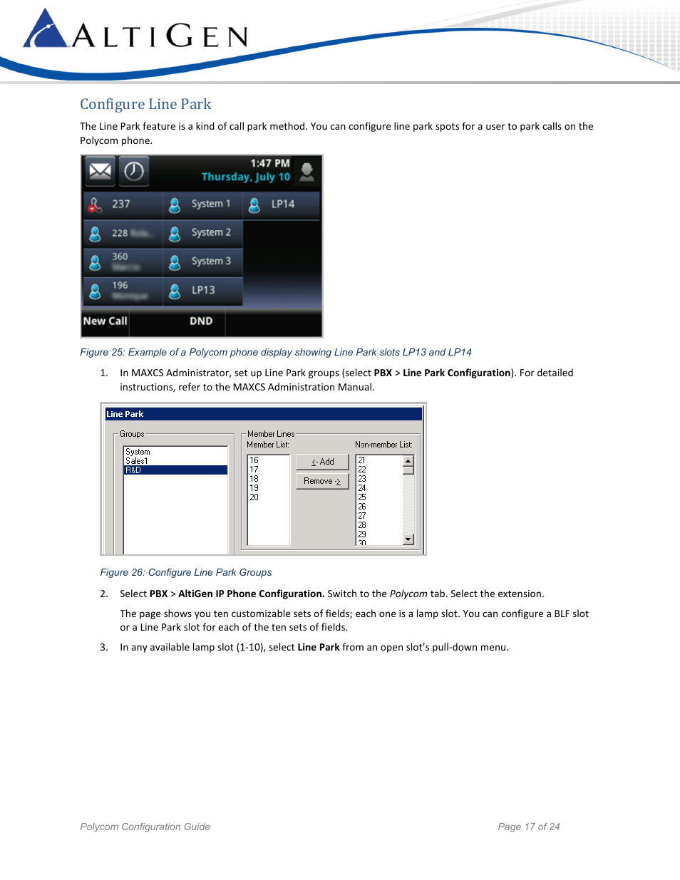 Configure line park | AltiGen MAXCS 7.5 Polycom Configuration Guide User Manual | Page 17 / 24