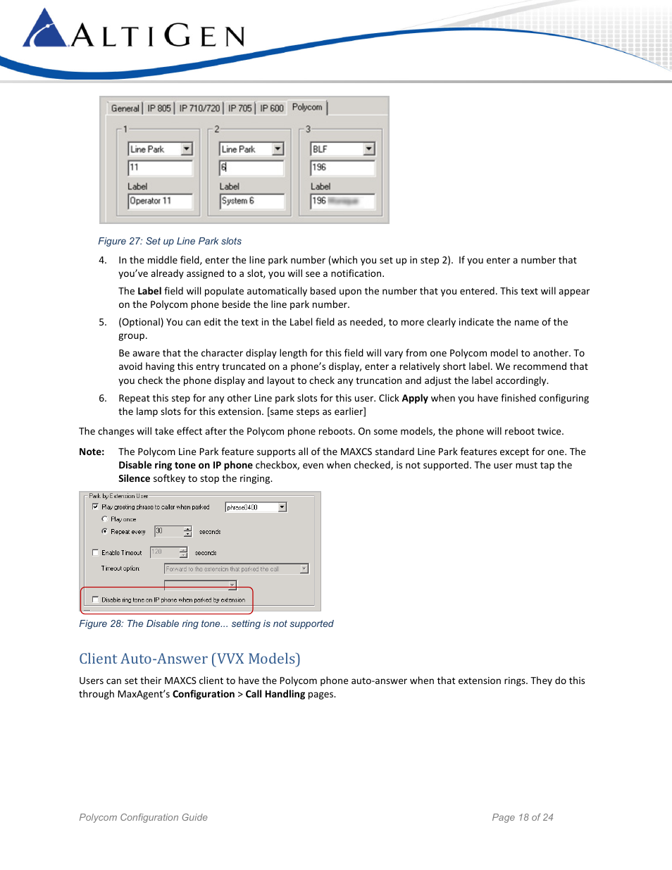 Client auto-answer (vvx models) | AltiGen MAXCS 7.5 Polycom Configuration Guide User Manual | Page 18 / 24