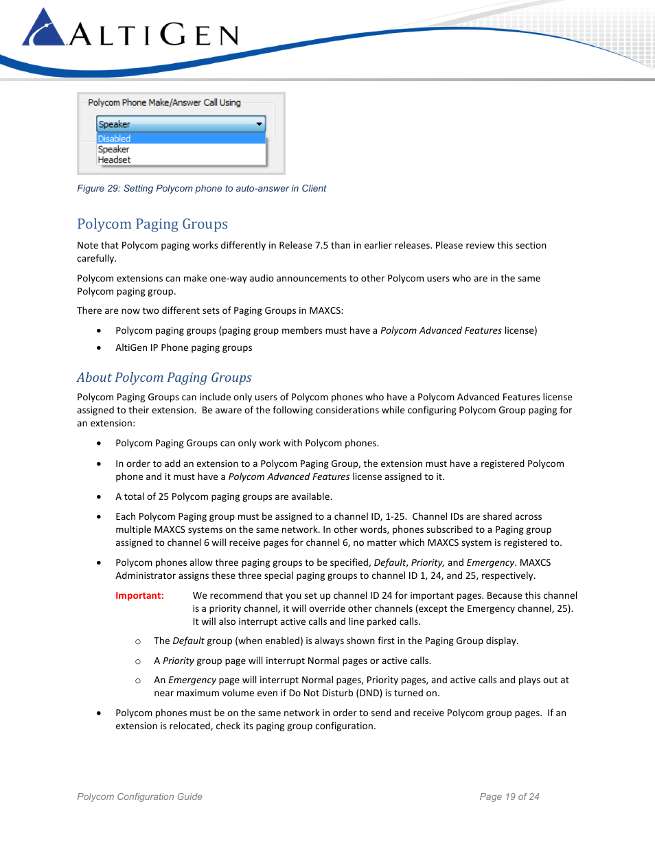 Polycom paging groups, About polycom paging groups | AltiGen MAXCS 7.5 Polycom Configuration Guide User Manual | Page 19 / 24